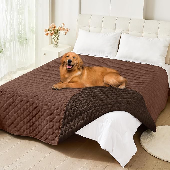 Smiry Waterproof Reversible Dog Bed Cover Pet Blanket | Pet Friendly, Soft Fabric, Washable Dog Blanket for Furniture Bed Couch Sofa, Checkered (82"x102", Brown/Chocolate)