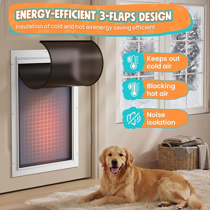 3-Flaps Aluminum XL Dog Door for Door, Pets Up to 220 lb