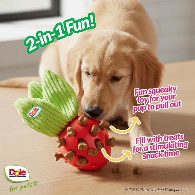 Dog Puzzle Toy with Crinkle Squeak Insert, Dog Enrichment Toys, Strawberry Dog Treat Toy, Great Mental Stimulation for Dogs