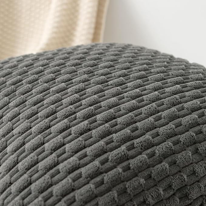 Kevin Textile Soft Corduroy 14"x20" Lumbar Pillow Cover 1 Pack, Dark Grey | Boho Stripe Plush Corduroy Decorative Oblong Cushion Cover Modern Farmhouse Home Decor for Sofa Couch Bed Chair