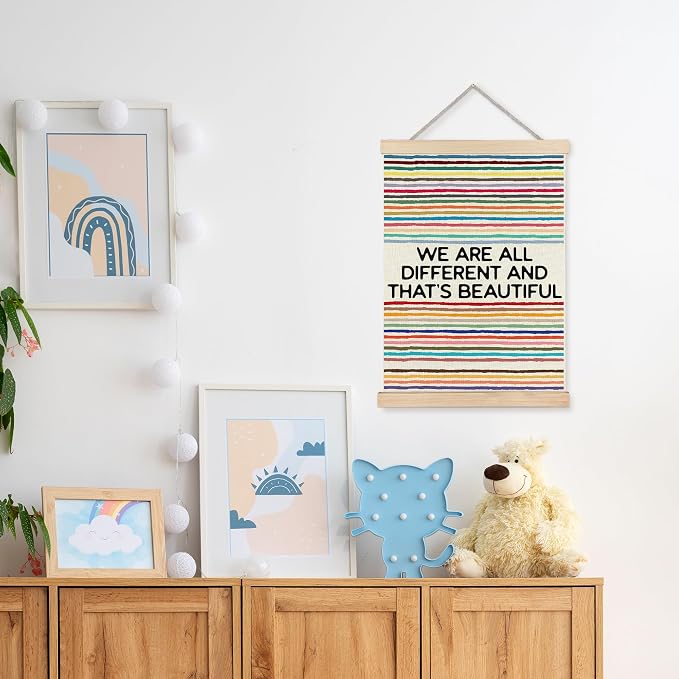 URLLUAE Rainbow Inspirational Wall Decor Posters for Classroom, Inspirational Equality Motivational Poster Hanger Frame for Vintage Classroom School Counselor Therapy Office Wall Decor, 12x16 Inch