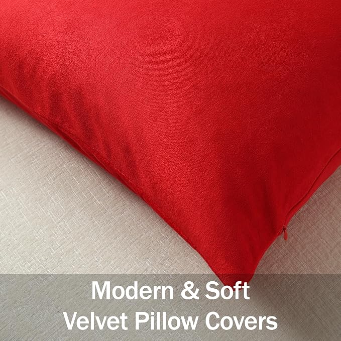 Throw Pillow Covers 20x20 Christmas Red: Pack of 2 Cozy Soft Velvet Square Modern Luxury Decorative Throw Pillow Cases for Sofa Couch Living Room Bed Home Decor