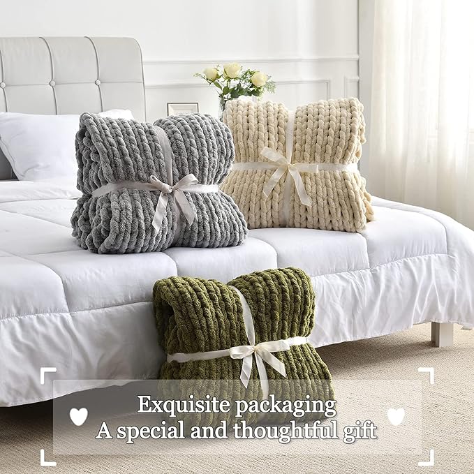 Maetoow Tighter Version Chenille Chunky Knit Blanket Throw,60×80,Brown