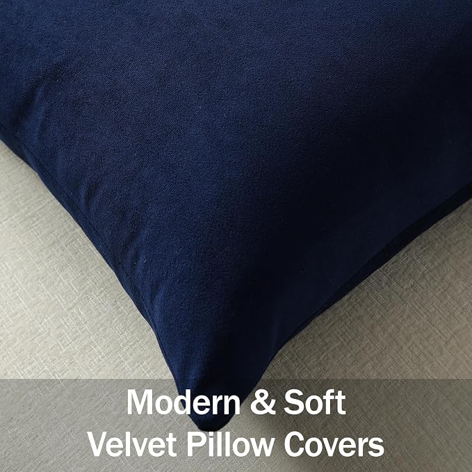 Lumbar Pillow Covers 12x20 Navy Blue: Pack of 2 Cozy Soft Velvet Rectangular Modern Luxury Decorative Throw Pillow Cases for Sofa Couch Living Room Bed Home Decor