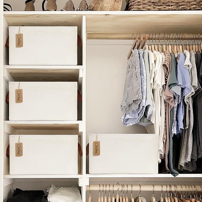 CHICVITA 4-Pack Closet Storage Bins, Fabric Shelf Baskets, Beige | 16 ¾" L x 11" W x 9 ¾" H, Collapsible Design, Clothes, Toys & Books Storage, Bedroom, Closet & Living Room Organization