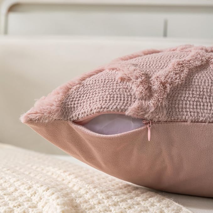 Set of 2 Soft Moroccan Throw Pillow Covers 20x20 Inch Plush Boho Decorative Pillow Cover Accent Cushion Case for Couch Sofa Bed, Pink