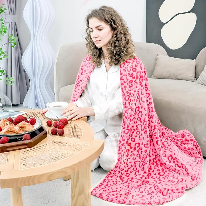Pink Leopard Print Blanket,Cheetah Throw,Christmas Birthday Gifts for Women | Cheetah Print Blanket, Pink Gifts for Women, Soft Warm Throw Blanket, Ultra Soft Flannel Fabric, Queen Size Blanket