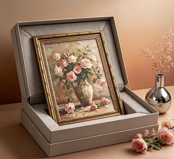 Gold Framed Vintage Floral Canvas Wall Art French Country Painting Picture Wall Decor Vase Flower Arrangement Poster Print Artwork for Living Room Bedroom Bathroom Home Decoration