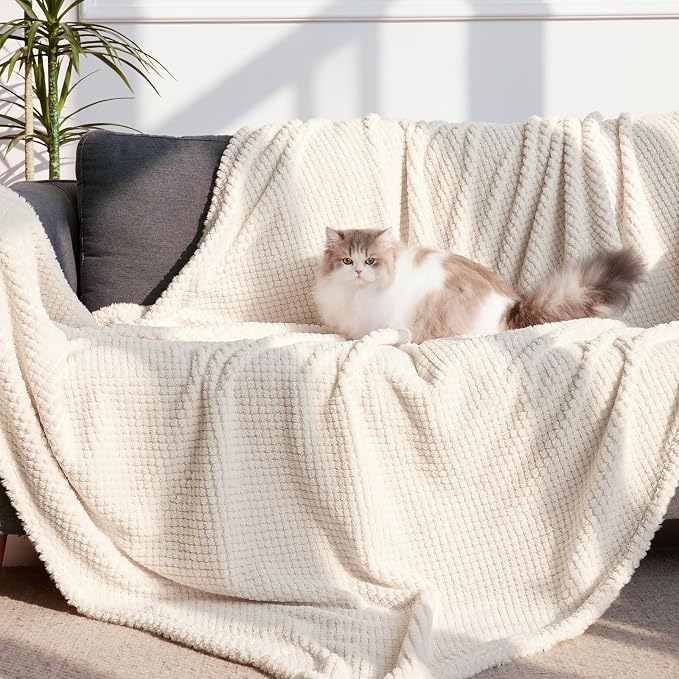 Whale Flotilla Extra Large Fuzzy Fleece Throw Blanket for Couch, 50x70 Inch Fluffy Warm Soft Jacquard Blankets for All Season, Lightweight and Cozy, Ivory | 50x70 Inch, Ivory, Suitable for Sofa Chair Bed, Fluffy Fuzzy Jacquard Blankets for All Season, ...