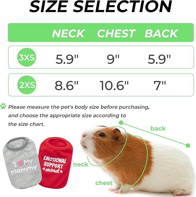 Guinea Pig Clothes (2-Pack), Soft Small Animal Vest T-Shirt | Breathable Small Pet Apparel & Costume for Rat, Guinea Pig, Rabbit, Chinchilla, Ferret, Kitten