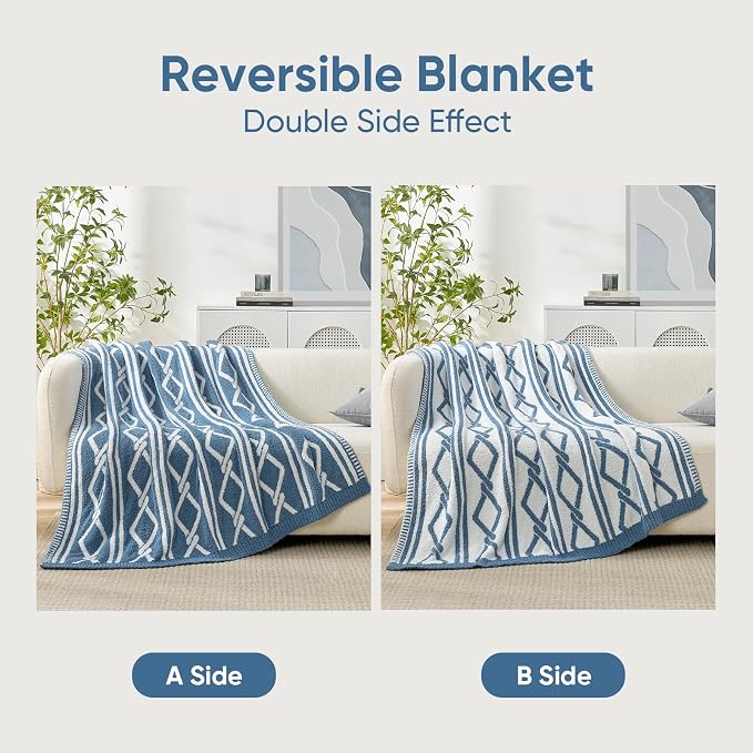 Snuggle Sac Ultra Soft Boho Throw Blanket for Couch Bed Sofa 50x60 inches, Reversible Geometric Blanket with Diamonds Microfiber Fluffy Fuzzy Cozy Knit Soft Throws Birthday Gifts for Women