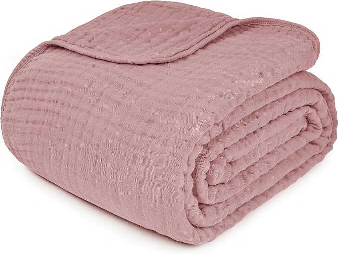 Comfy Cubs Adult Muslin Blanket 50x60” Throw Swaddle Blankets, Mauve | 6 Layer Soft, Breathable & Lightweight Muslin Adult Blanket - Machine Washable & Designed in the US Bedding for All Seasons