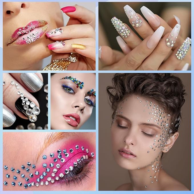 8 Sheets Rhinestone Stickers，3584 Pcs Gem Stickers for DIY Face Eyes Makeup Hair（Black-3/4/5/6mm）
