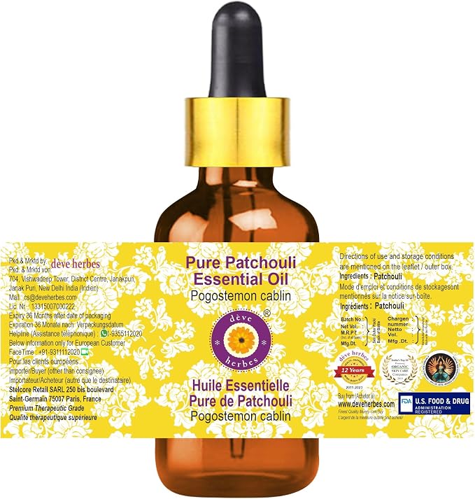 dève herbes Pure Patchouli Essential Oil (Pogostemon cablin) with Glass Dropper Steam Distilled 15ml (0.50 oz)