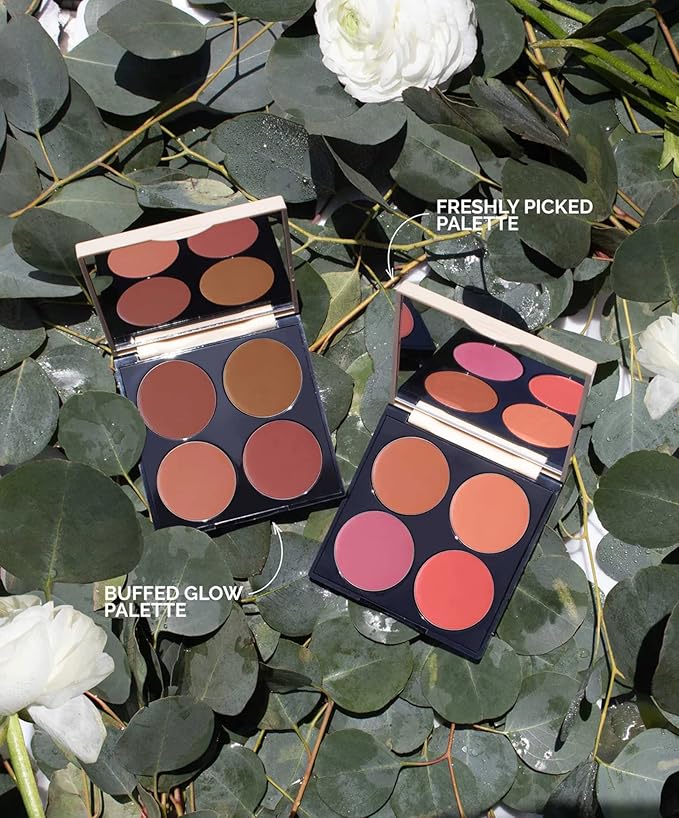 Fitglow Beauty Multi-Use Ceramide Cream Lip & Cheek Palette | Skincare-First Cream Pigment | Hydrating, Buildable Color | Natural Finish for Eyes, Cheeks & Lips | Refillable | Buffed Glow - 20g