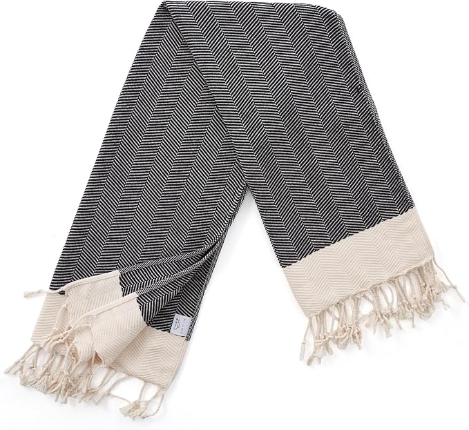 BAY LAUREL Turkish Hand Towel – Pack of 2 | Soft & Absorbent Decorative Towels for Bathroom, Hand, Face, Hair, Gym, Yoga, SPA, Kitchen & Tea | Boho Decor (Black, Herringbone 16x40 Inches (Set of 2)