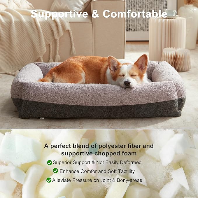 FURTIME Washable Dog Bed Large Sized Dogs, Comfy Fluffy Large Dog Bed | Removable Zipper Cover Machine Wash, Soft Orthopedic Bed Durable Pet Cuddler with Anti-Slip Bottom, 36"x27"x8", Grey