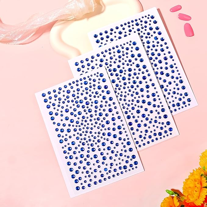 Rhinestone Stickers for Crafts Clear Crystal Tweezers Decals Face Gems Pearls for Makeup Stick on Body 3/4/5/6MM Dark Blue Hair Nails Craft DIY Gems for Nails Makeup Decor 975PCS