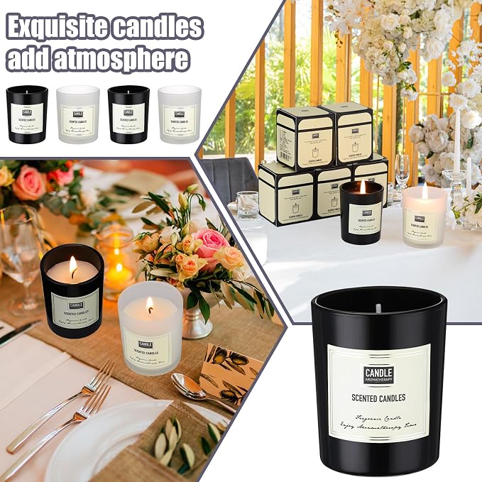 MTLEE 48 Pcs Scented Candles Bulk End of Year Teacher Thank You Gift Candles Wedding Aromatherapy Soy Wax Jar for Birthday CNA Week Appreciation Staff Coworker Guest Favor(Black, White)