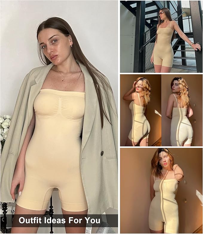 SHAPERX Strapless Shortie Bodysuit for Women Tummy Control Shapewear Seamless Body Shaper with Removable Straps
