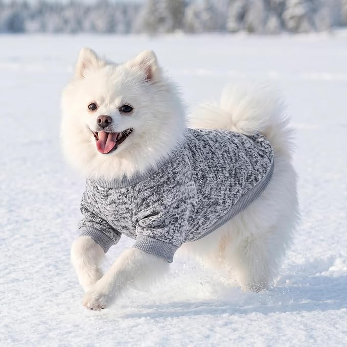 2 Pack Dog Sweaters for Small Dogs Girl Boy Winter Fleece Clothes Warm Soft Dog Sweatshirt Outfit for Dogs Cats Pet Apparel (Grey+Light Blue, M (Back: 13.7",Chest: 17.7", 10-14Ibs))