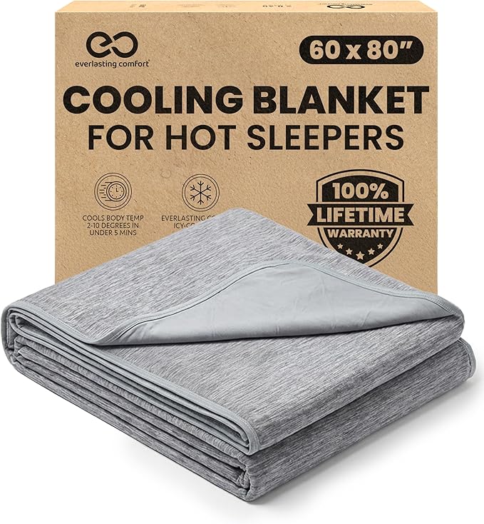 Everlasting Comfort Cooling Blanket for Hot Sleepers - Soft, Lightweight & Breathable Throw Blanket with Easy to Clean Material - Luxury Throws for Hot Flashes & Night Sweats (60"x80")