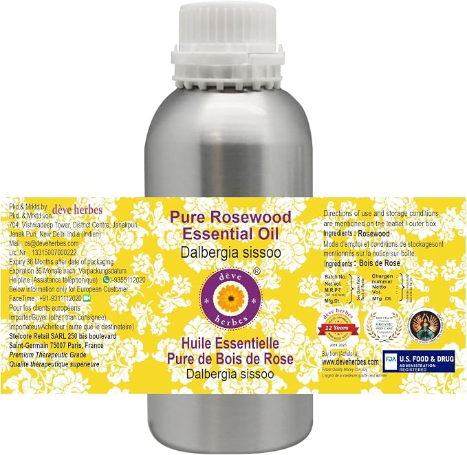 Deve Herbes Pure Rosewood Essential Oil (Dalbergia Sissoo) Steam Distilled 1250ml (42 oz)