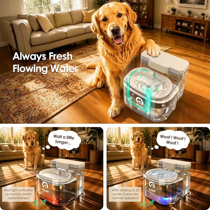 11L/372oz Large Dog Water Fountain, No Spill Automatic Dog Water Bowl Dispenser with Multi-Layer Filtration, Flowing Dog Water Dispenser with Deep Basin, BPA-Free, Ultra Quiet and Easy to Clean