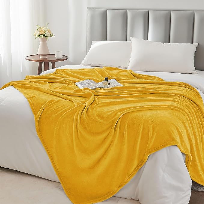 BEDELITE Fleece Blanket Soft Plush Queen Size Bed Blanket Yellow 90"x90" | Ultra Soft Fleece, Plush Microfiber, Lightweight Warmth, All Season Comfort, Fade Resistant, Machine Washable,Perfect for Bed