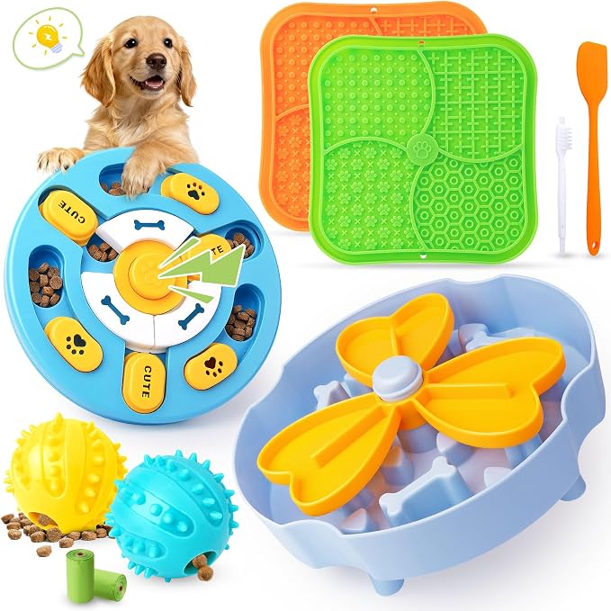 Forfon Slow Feeding Enrichment Set with Lick Mat & Puzzle Toy | Multi-Level Challenge, Mental Stimulation,Healthy Eating Habits,Puzzle Solving,Treat Play