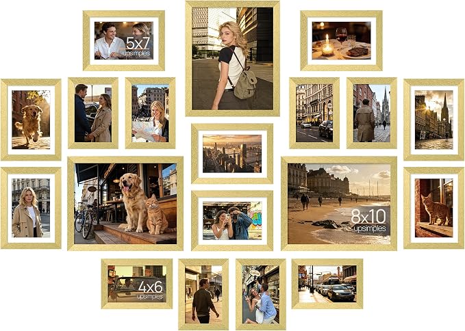 upsimples Picture Frames set of 19, Including 8x10, 5x7, 4x6 Gold Frame | Multi Picture Frames Collage Wall Decor, Gallery Wall Frame Set, Gift For Christmas, Mothers' day, Wedding, Dorm, Living Room
