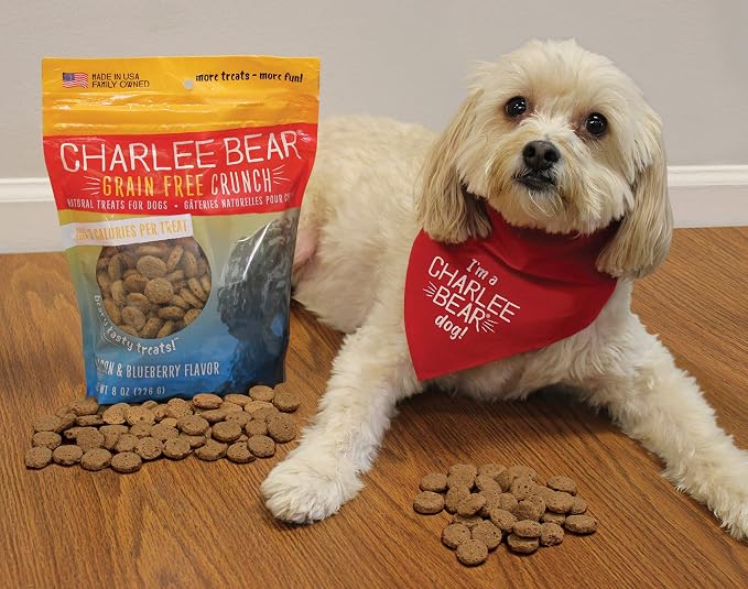 Charlee Bear Crunch Grain Free Dog Treats, Bacon and Blueberry, 8 Ounce Resealable Bag, Low Calorie Training Treats for Dogs, Limited Ingredient, Healthy, Crunchy Dog Snacks, Made in USA (Pack of 2)