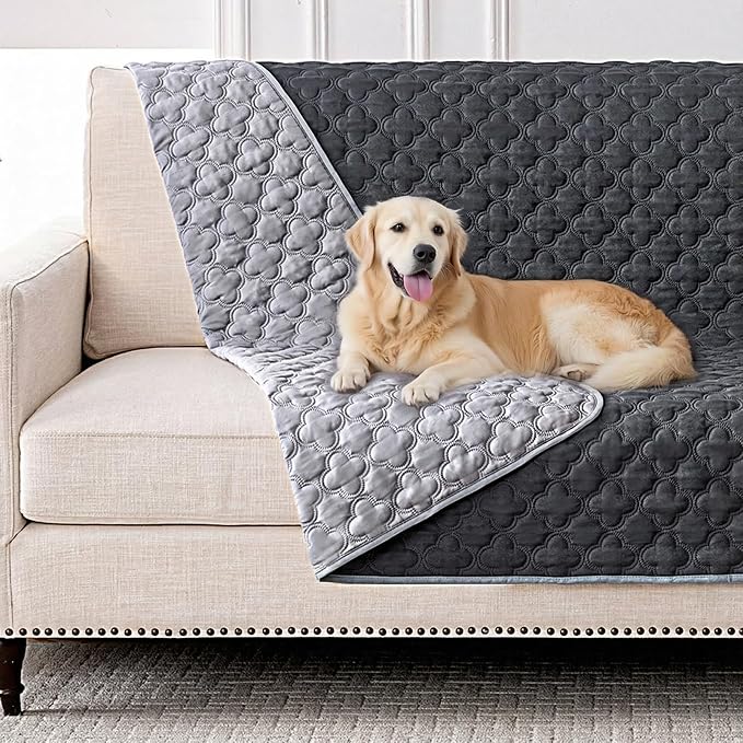 FunFurry Waterproof Dog Blanket, Couch Cover for Dogs Washable, Reversible Dog Bed Cover. (Dark＆Light Grey, 52 X 82 Inch - 1 Pack)