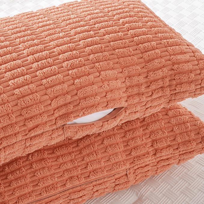 Fancy Homi Decorative Throw Pillow Covers for Bed Couch Bedroom Bench, Soft Corduroy Solid Pillow Case, Rustic Farmhouse Boho Room Decor,36" x 14" (Pack of 1),Coral