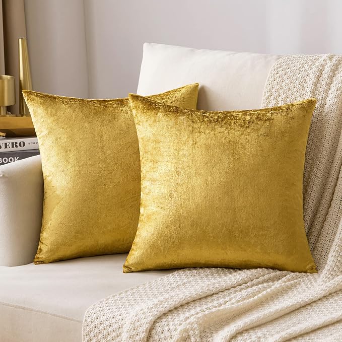 MIULEE Velvet Throw Pillow Covers 18x18 Inch Pack of 2 Golden | Soft Solid Decorative Pillow Covers, Modern Luxury Home Decor, for Couch Chair Sofa Bedroom Livingroom