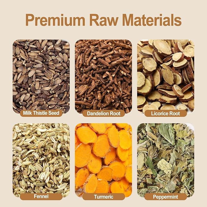 FullChea - Detox Tea Bags, 50 Teabags Liver Detox Tea, With Milk Thistle Seed, Dandelion Root, Licorice Root, Fennel, Turmeric, Peppermint - Liver Cleansing and Support