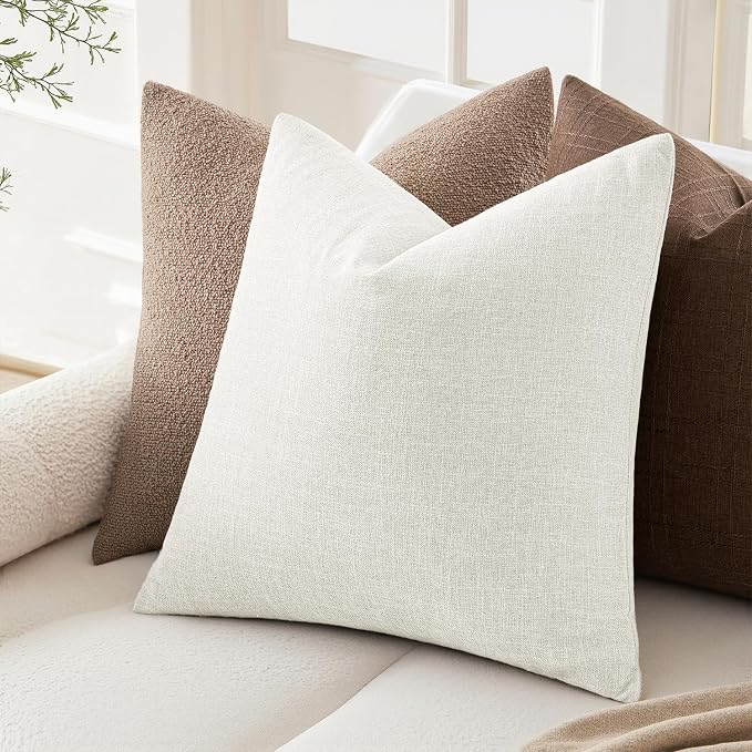 MIULEE Pack of 2 Decorative Linen Burlap Pillow Covers Farmhouse Boho Accent Pillowcases Modern Home Decor for Couch Sofa Bedroom Living Room 18x18 Inch Gray White