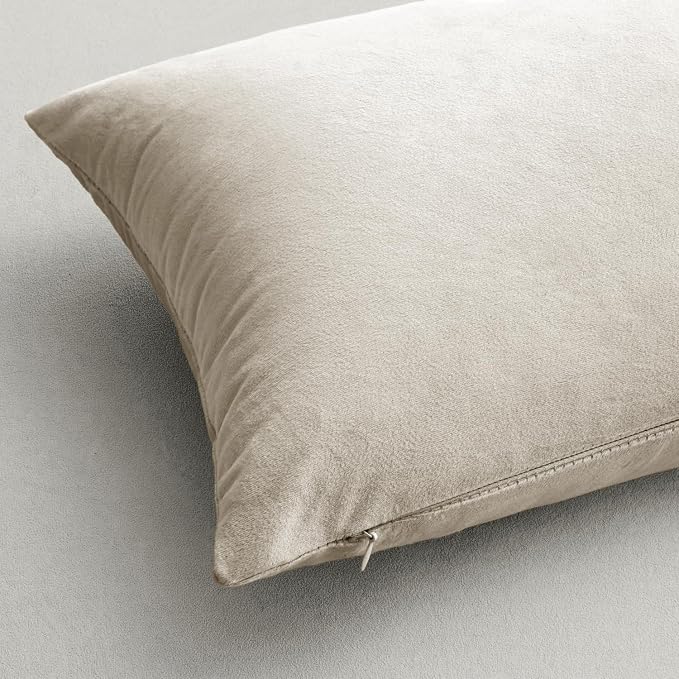 MIULEE 26x26 Inch Pack of 2 Euro Velvet Throw Pillow Covers Cream White | Soft Solid Decorative Euro Sham, Modern Luxury Home Decor, for King Bed Sofa Couch Bedroom Livingroom
