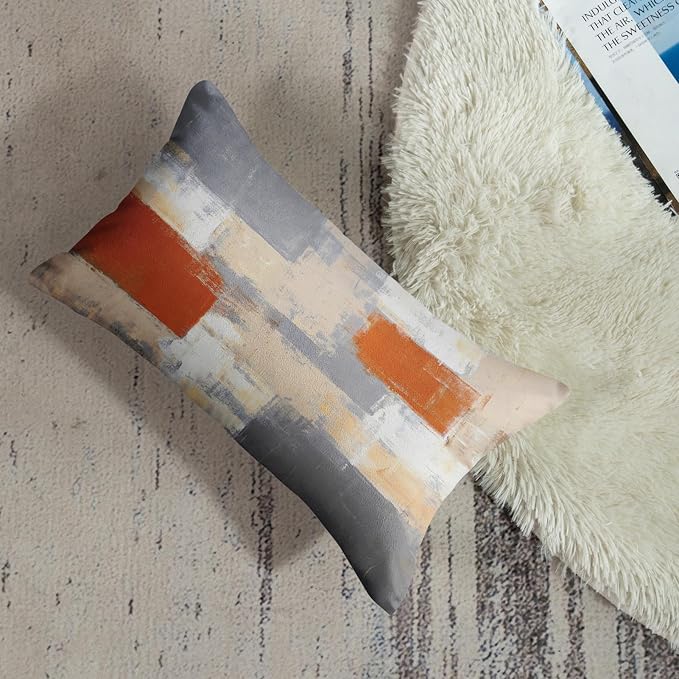 Throw Pillow Covers Set of 2, 12 x 20 Inch, Beige Orange Grey | Abstract Modern Art Outdoor Decorative Square Pillow Cases Couch Cushion Case for Couch Bed Sofa Living Room Home Decor