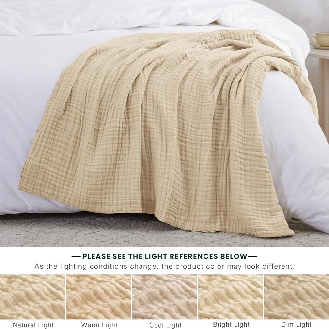 Love's cabin 100% Cotton Muslin Blanket, 6 Layer Lightweight Breathable Gauze Twin Size Blanket 60 x 80 Inches, Soft Summer Blanket for Bed or Couch, Khaki
