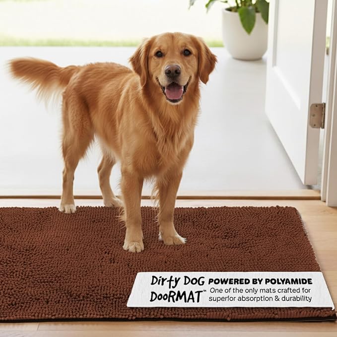 Dog Gone Smart Dirty Dog Doormat - Super Absorbent Polyamide Rug Pulls in Moisture & Dirt - Fast Drying for Clean Floors, Non-Slip, Machine Washable Mat for Muddy Paws - Brown, 35 x 26 Inches