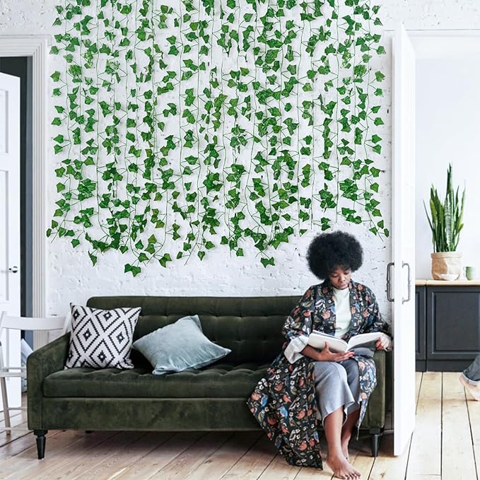 Freyalife Fake Vines for Room Decor(48Pack336Ft) Aesthetic Artificial Plant Ivy Leaves Hanging Greenery Garlands for Home Bedroom Wall Wedding Christmas Party Office patio Indoor, Outdoor Garden Décor