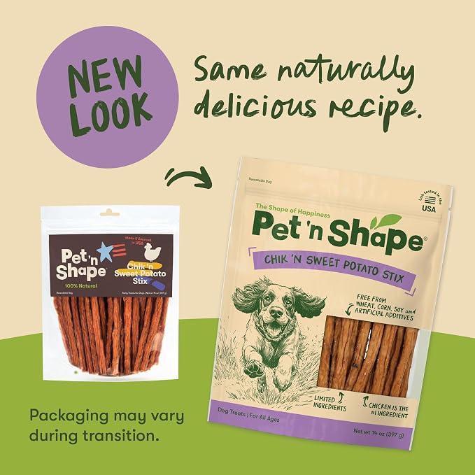 Pet 'n Shape Chik 'n Sweet Potato Stix – Made and Sourced in The USA- Natural Healthy Dog Treat, 14 Ounce | Premium chicken breast, Sweet potato recipe, Limited ingredients, Wheat and soy free, Training chews, For all life stages