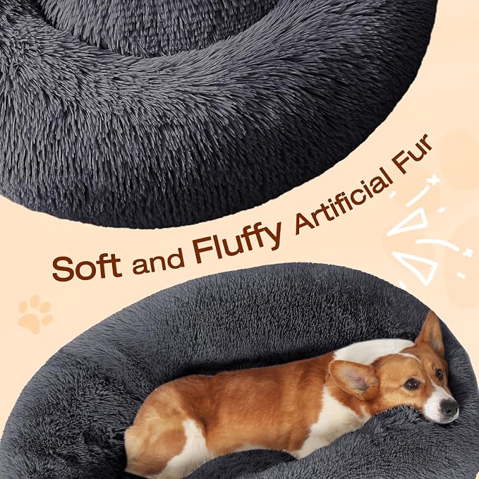 JOLLYVOGUE Dog Beds Large Sized Dog, Calming Anti-Anxiety Dog Bed, Fluffy Donut Cushion for Extra Large Pets (45")