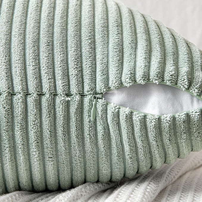 MIULEE Greyish Green Decorative Throw Pillow Covers for Couch 18x18 Inch | 2 Pack, Boho Farmhouse Pillow Covers, Soft Cross Corduroy Patchwork Textured Cushion Cases For Bed Sofa
