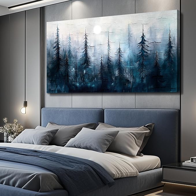KELIYUAN Large Wall Decor Canvas Painting Wall Art For Living Room Dining Room Decoration Abstract Foggy Forest Landscape Artwork Print Picture For Office Bedroom Modern Home Decor 24x48 Inches