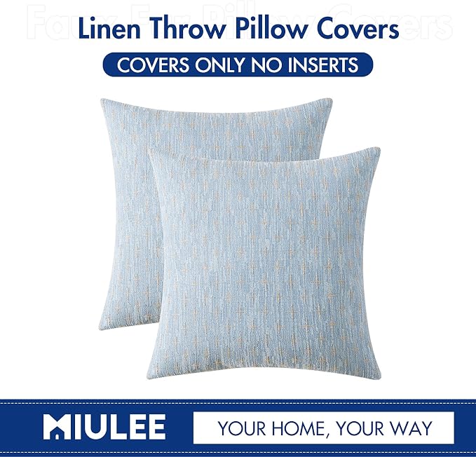 MIULEE Pack of 2 Decorative Burlap Linen Throw Pillow Covers Modern Farmhouse Pillowcase Rustic Woven Textured Cushion Cover for Sofa Couch Bed 18x18 Inch Light Blue