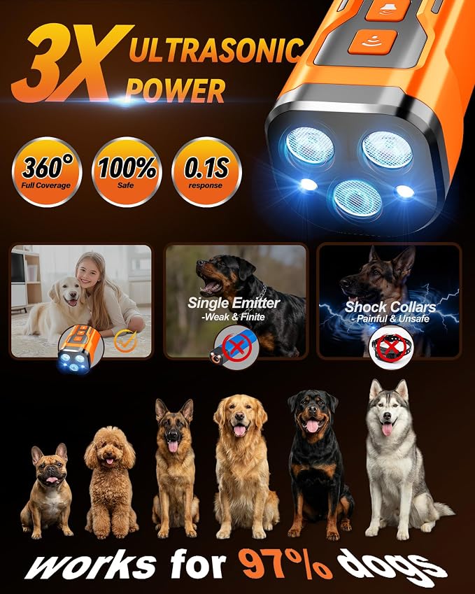 Dog Bark Deterrent Devices, 3X Ultrasonic Anti Barking Device for Dogs,