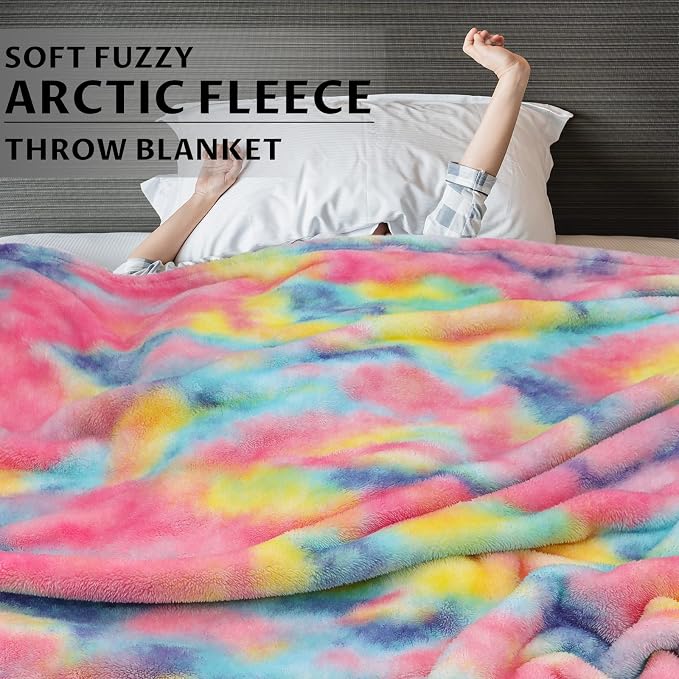 MUGD Soft Rainbow Blankets Fleece Soft Fuzzy Throws Kids Warm Easter Blanket for Bed Couch, Kids Colorful Gifts Easter Throw Basket Stuffers