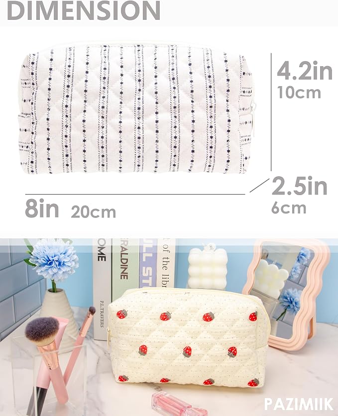 PAZIMIIK Small Quilted Makeup Bag,Zipper Cosmetic Pouch,Little Star | Lightweight Cosmetic Bag Organizer for Women,Purse Storage Holds Makeup,Toiletries,Skincare,Beauty Essentials,Travel Items